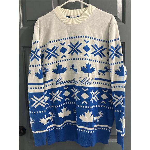 Canadian Club sweater jumper mens Large blue white whisky turtleneck pullover - Picture 1 of 8